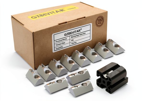 Ball Spring T Slot Nut, 4040 Series M8 Ball Loaded Elastic T Nut - 100Pcs, Roll in for 4040 Series Aluminum Extrusion Profile Fits 8mm T Slot Width, Slot Depth 7.8mm to 8.3mm (100 Pcs)-0