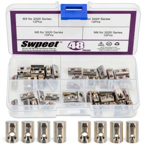 Swpeet 48Pcs 2020 Series Nickel-Plated Roll-in Spring T-Nut Assortment-0