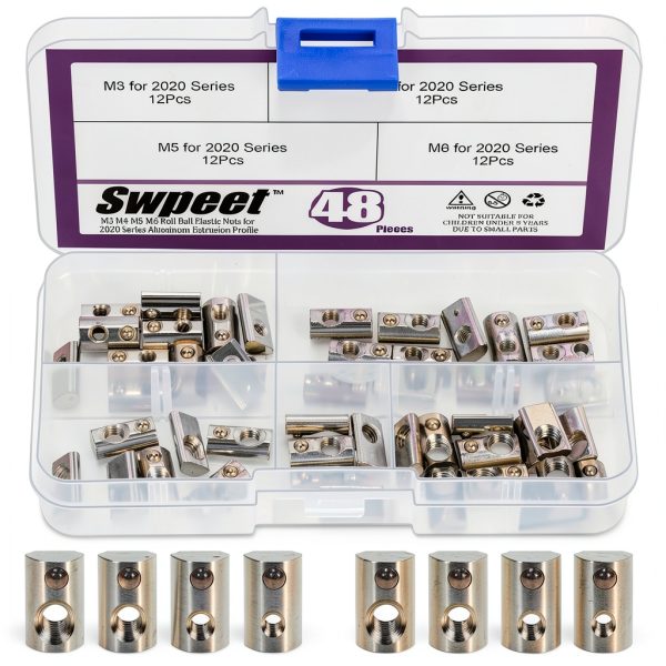 Swpeet 48Pcs 2020 Series Nickel-Plated Roll-in Spring T-Nut Assortment-0