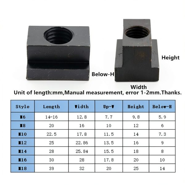 M12 T-Slot Nut,Black Oxide Finish,Grade 8.8,0.47" Threads,Slot Width 14mm,Slot Depth 8mm,Total Depth 16mm,Pack of 5-1