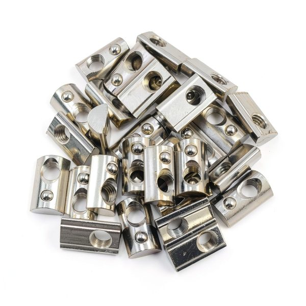 M8 Thread T Spring Nut by Mergorun - Silver Aluminum Slot, Pack of 30-0